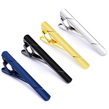 Load image into Gallery viewer, 1 pcs Colourful Tie Clip For Men Metal Silver Gold Tone Simple Bar Clasp Practical Black Navy Blue Necktie Clasp
